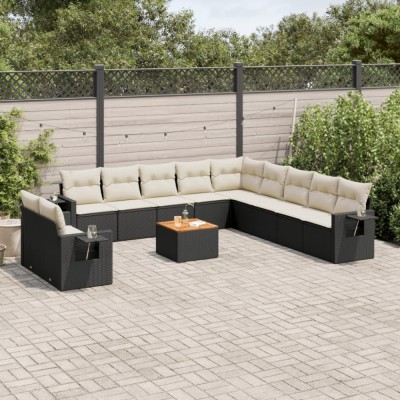 vidaXL Set canapele de grădină, 12 piese, cu perne, negru, poliratan 3224642 foto