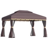 Outsunny Foisor Gradina pliabil cu Plasa de tantari si Acoperis dublu,3x4m Cafeniu | Aosom Romania