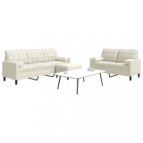 VidaXL Set de canapele cu perne/rulouri, 3 piese, crem, catifea