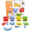 Joc educational Montessori pentru copii, eMazing, Cub din Lemn puzzle cu fețe diferite, 64 de Cărți Interactive, Clepsidră și Clopoțel Incluse, V&acirc;rsta