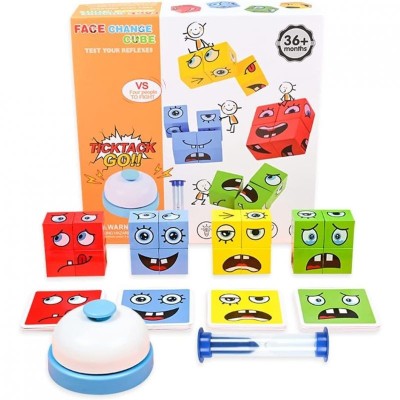 Joc educational Montessori pentru copii, eMazing, Cub din Lemn puzzle cu fețe diferite, 64 de Cărți Interactive, Clepsidră și Clopoțel Incluse, V&amp;acirc;rsta foto