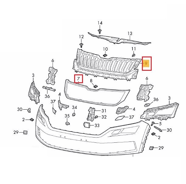 Grila masca radiator Skoda Kodiaq, 10.2016-, Fata, cu rama crom, Aftermarket