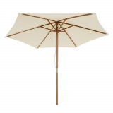 Cumpara ieftin Outsunny Umbrelă de Soare pentru Grădină cu Suport din Lemn, Design Elegant, 2.5x2.5m, Crem, Protecție UV | Aosom Romania