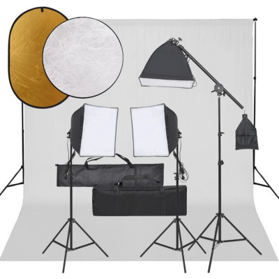 vidaXL Set studio foto cu set de lumini, fundal și reflector foto