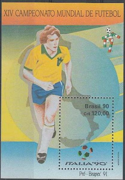 C444 - Brazilia 1990 - Fotbal Bloc neuzat,perfecta stare