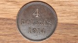 R08 Guernsey - moneda de colectie exotica bronz - 4 doubles 1914 H - rara, 209k ex!, Europa