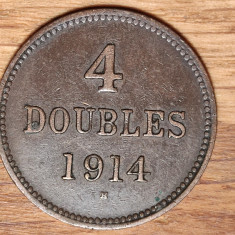 Guernsey - moneda de colectie exotica bronz - 4 doubles 1914 H - rara, 209k ex!