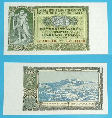 Cehoslovacia 50 Korun 1953 &amp;#039;Statuia Fratiei&amp;#039; UNC serie: MK 161818 p#85 Specimen foto