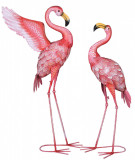 Set doua pasari flamingo din metal roz AJA302