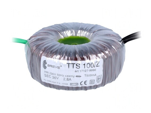 Transformator toroidal 100VA 230V 36V 2,77A cabluri
