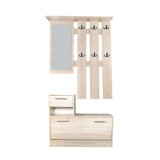 Set cuier si pantofar cu oglinda GN Filip, Pal Melaminat, 12 agatatori, usa rabatabila, polita, stejar