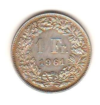 SV * Elvetia 1 FRANC 1961 ARGINT .835 +/- AUNC foto