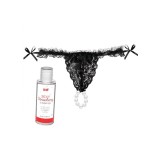 Tanga de dama negru cu perle si lubrifiant de capsuni, Innt#