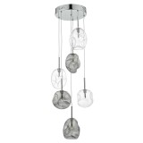 Lustra tip pendul Kensley, 6 lumini, metal/sticla, gri/transparent, 32 x 65-120 cm