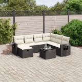 vidaXL Set mobilier de grădină cu perne, 8 piese, negru, poliratan 3263842
