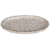 Platou decorativ AK8023007, model floral, polirasina, auriu + alb, 24.4 x 14.3 x 2 cm