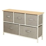 Comoda 5 Sertare Textile / 100x30x55cm - Gri/alb
