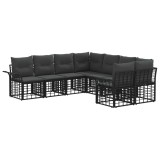 vidaXL Set de canapele de exterior 8 pcs Negru și Gri &icirc;nchis Poliester 3437817