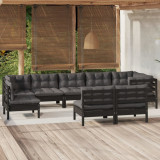 Set mobilier gradina cu perne, 9 piese, negru, lemn masiv pin GartenMobel Dekor, vidaXL