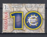 ROMANIA 2009 LP 1825 - 10 ANI DE LA MONEDA EURO SERIE MNH, Nestampilat