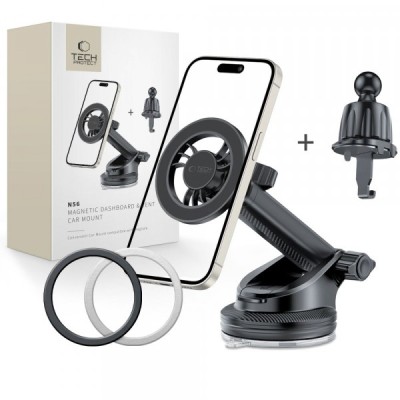 Suport Auto Magnetic Tech-Protect N56 2in1, Universal, Negru foto