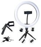 Cumpara ieftin Ring Light LED 26cm cu Trepied Mini, Suport Telefon, 3 Culori, 10 Nivele Luminozitate, USB, Iso