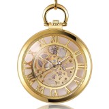 Ceas de buzunar Gorben PM678 Auriu - Skeleton, Steampunk, Mecanic, Afisaj cu Cifre Romane, Cu Lant Vintage Retro