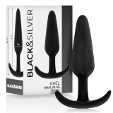 Black&amp;silver-Kael Plug Anal din Silicon cu Ansă Medie-Waterproof