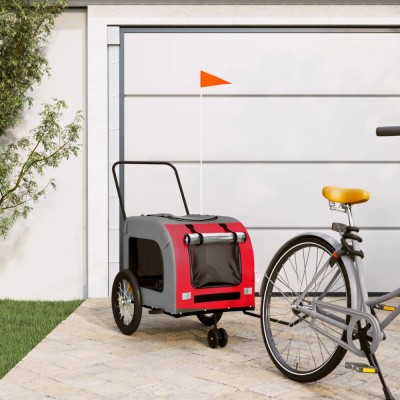 vidaXL Remorcă bicicletă animale companie, roșu/gri textil oxford/fier foto