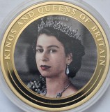 Medalie Elizabeth II, seria Kings and Queens of Britain, Gold plated, Bunc, Capsula