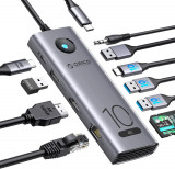 Hub USB C 10Gbps, stație de andocare USB-C 6-&icirc;n-1 pentru laptop ORICO 4K@60Hz HD