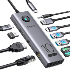 Hub USB C 10Gbps, stație de andocare USB-C 6-în-1 pentru laptop ORICO 4K@60Hz HD