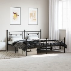 Cadru pat fără saltea, tăblie de picioare negru 180x200cm metal