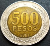 Cumpara ieftin Moneda exotica bimetal 500 PESOS - CHILE, anul 2001 *cod 437, America Centrala si de Sud