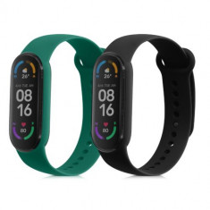 Set 2 Curele pentru Xiaomi Mi Smart Band 6/Mi Band 6/Mi Band 5, Kwmobile, Negru/Verde, Silicon, 57428.05