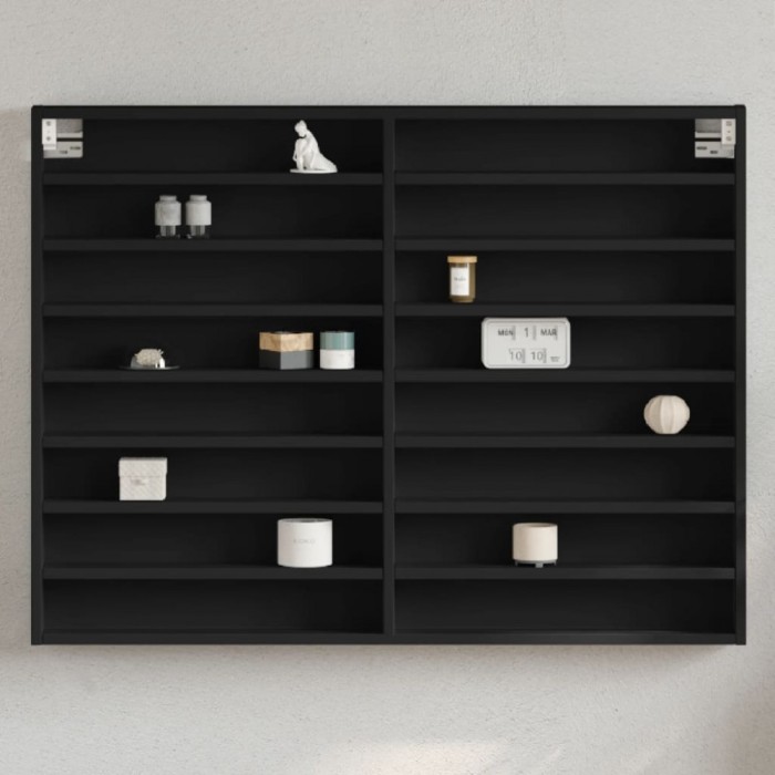 Gossi dulap cu vitrina, negru, 100x8,5x75 cm, lemn prelucrat
