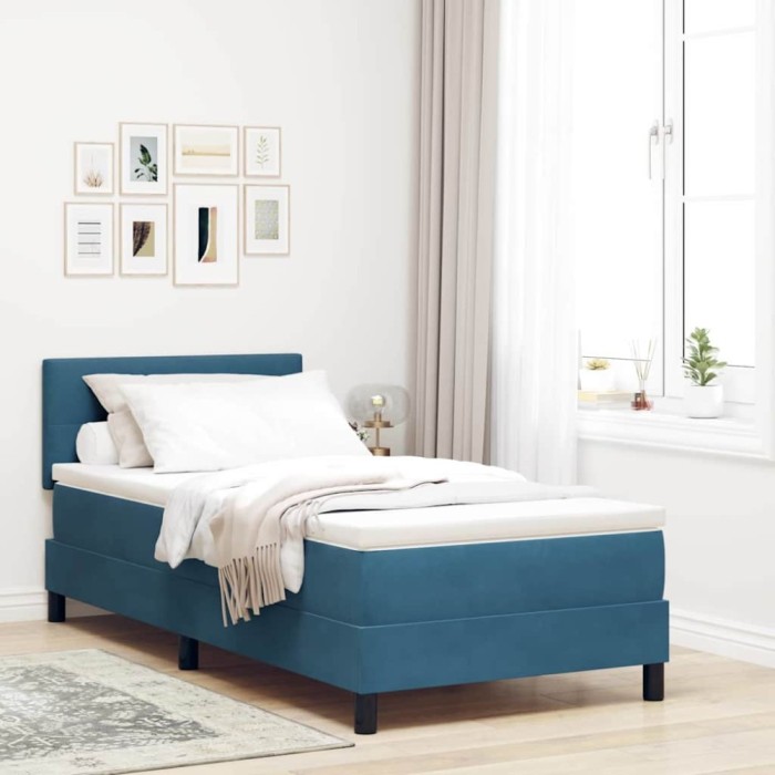 vidaXL Pat cu arcuri cu headboard Albastru &icirc;nchis 100 x 200 cm Catifea 3342636