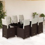 Set bistro de grădină cu perne, 9 piese, maro, poliratan