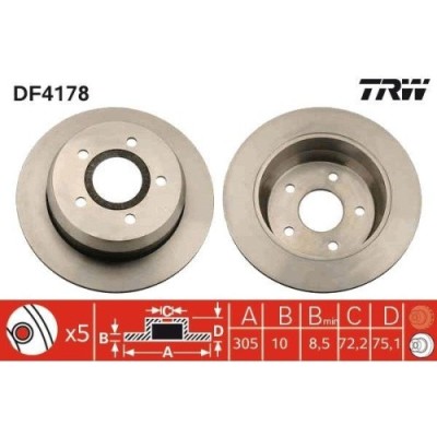 Set disc frana Jeep Cherokee (Xj) 09.83-09.01, Grand Cherokee 2 (Wj Wg) 09.98-09.05, Spate, 305X10mm, plin, TRW foto