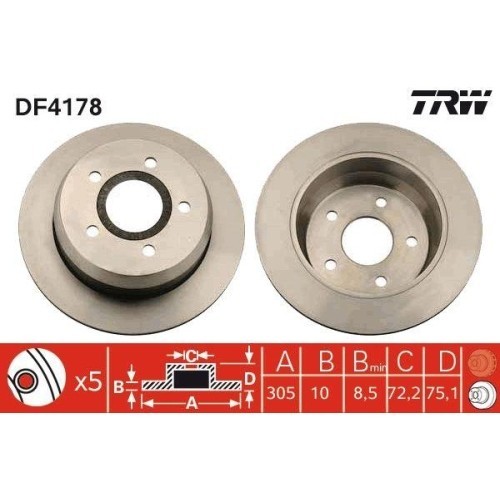 Set disc frana Jeep Cherokee (Xj) 09.83-09.01, Grand Cherokee 2 (Wj Wg) 09.98-09.05, Spate, 305X10mm, plin, TRW