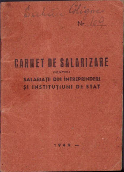 A2543N Uzina CFR Aiud, 1949, carnet de salarizare