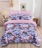 Cumpara ieftin Lenjerie de pat 5D,pat dublu,bumbac finet,6 piese, imprimeu floral mov-lila cu trandafiri si dantela-A1275