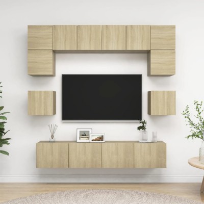 Gossi set de dulapuri tv, 8 piese, stejar sonoma, lemn prelucrat foto