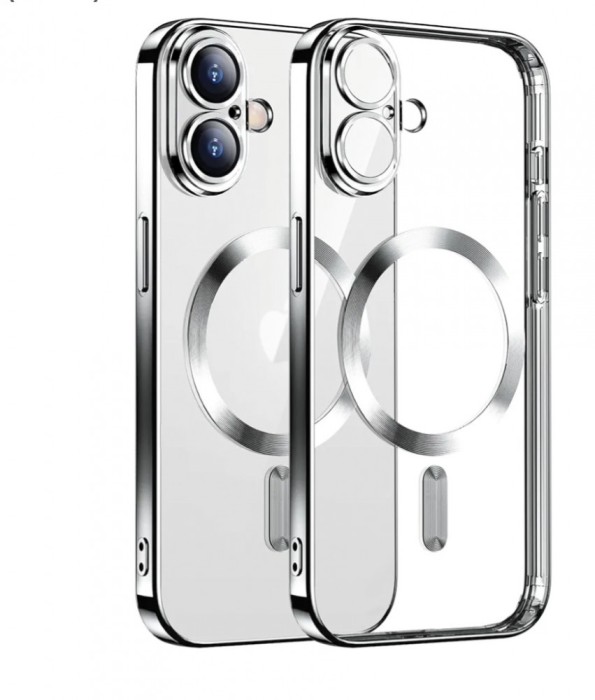 Huse silicon cu incarcare wireless compatibila cu Iphone 16 Argintiu