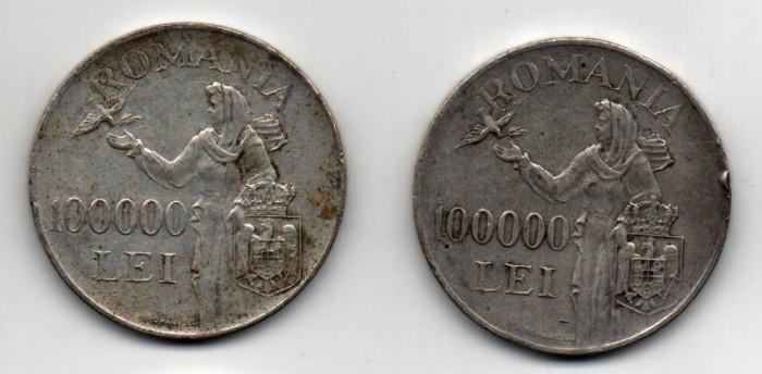 Monedă 100.000 lei, ARGINT (25 grame) Romania, 1946