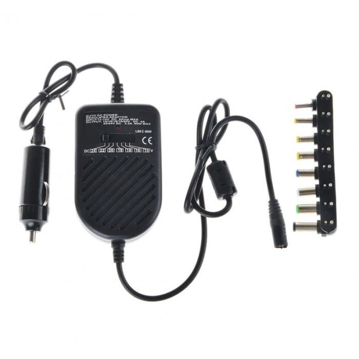 Incarcator auto cu tensiune reglabila pentru laptop-uri elSales ELS-JT-80, putere maxima 80 W, 8 conectori,