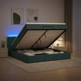 Cumpara ieftin Pat Ottoman cu Saltea si LED Verde inchis 140 x 200 cm Catifea
