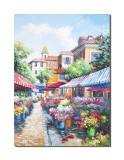 Tablou pictat manual, Piata de flori, 70x50cm ulei pe panza de in, Valentin Pop