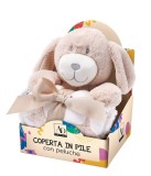 Cumpara ieftin Set figurina Iepuras cu paturica textil maro alb 75 x 90 cm