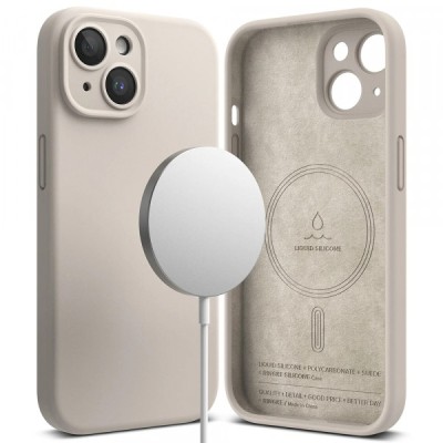 Husa MagSafe pentru Apple iPhone 15 Plus, Ringke, Silicone, Crem foto
